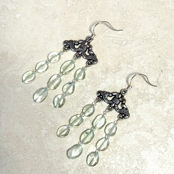 2/20$, Light Green Fluorite Earrings, Genuine Gemstone & Sterling Silver Hooks - Picture 2 of 10